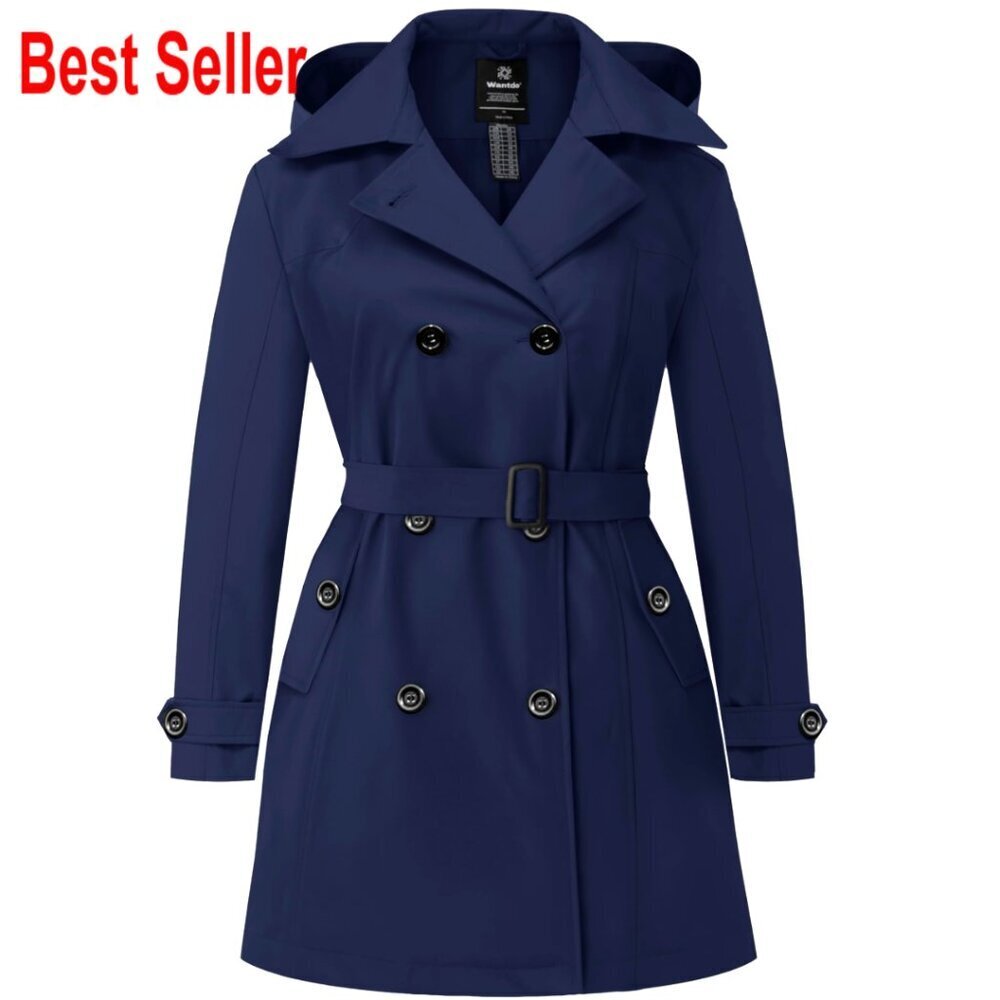 Plus Size Trench Coat Waterproof Double-Breasted Detachable Hood Elegant